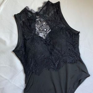 Black lace body-suit